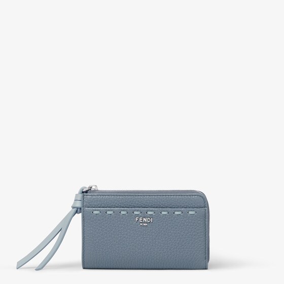 Fendi Peekaboo Card Case With Key Ring In Gray