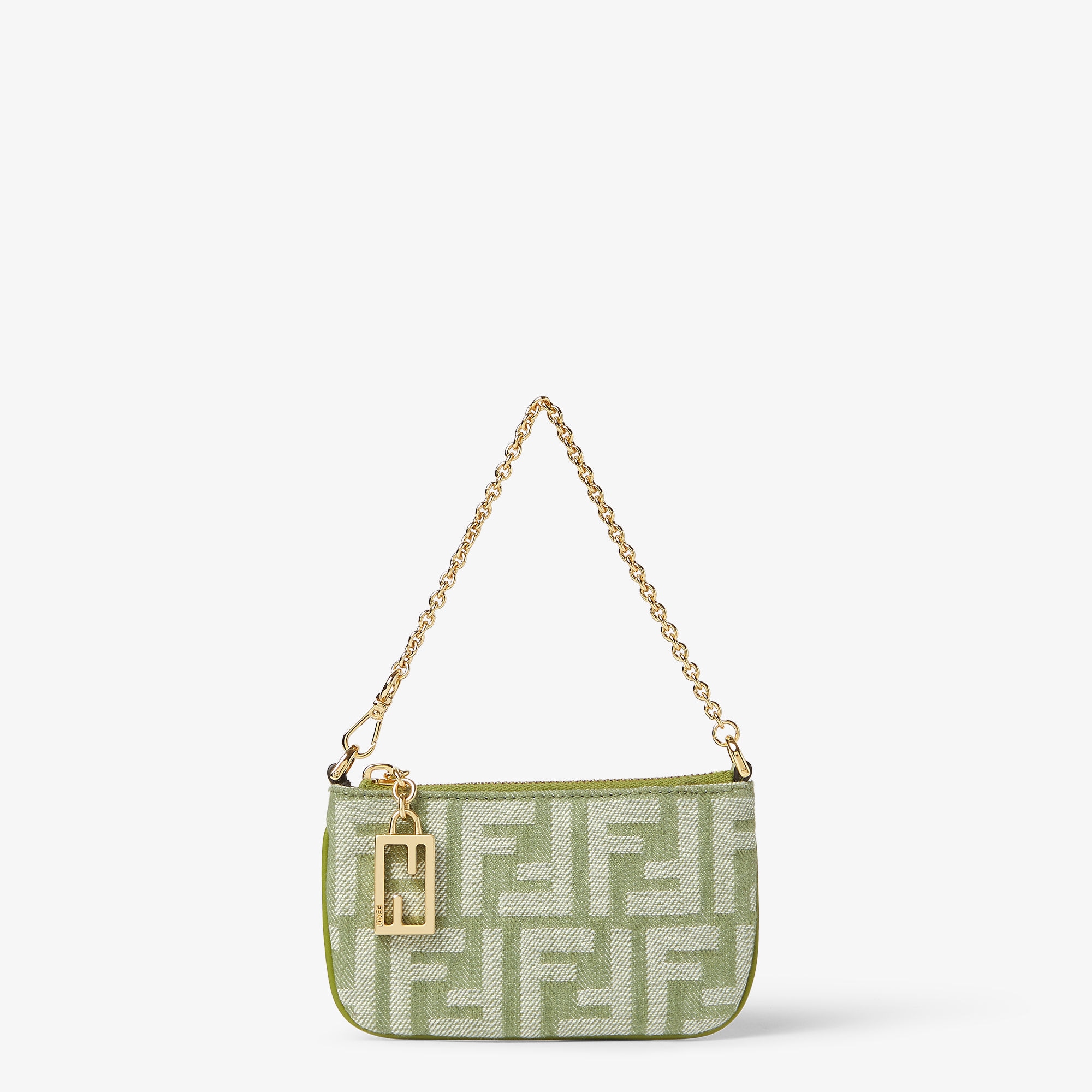 FENDI ストライプ ハンドバッグ オリーブグリーン mini bag Baguette Flat Pouch Mini Fabric Green | Fendi