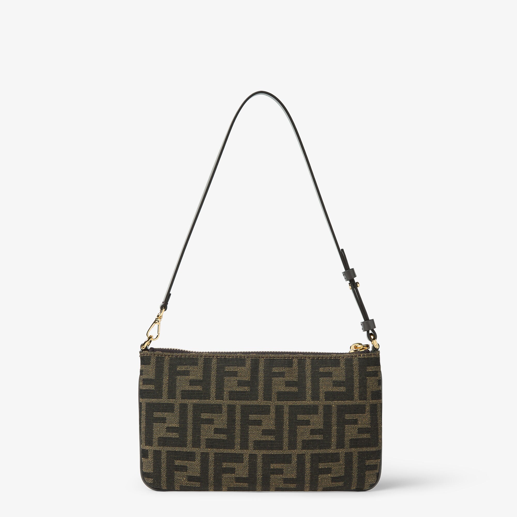 flat baguette pouch tobacco brown ff jacquard fabric pouch Flat Baguette Pouch Tobacco brown FF jacquard fabric pouch