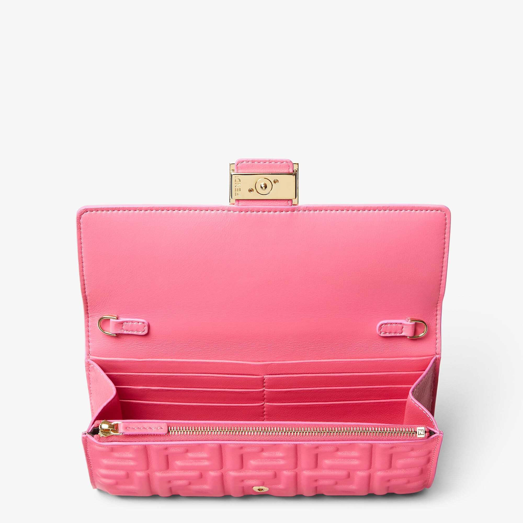 バゲット チェーン付き 長財布 レザー ピンク | Fendi
