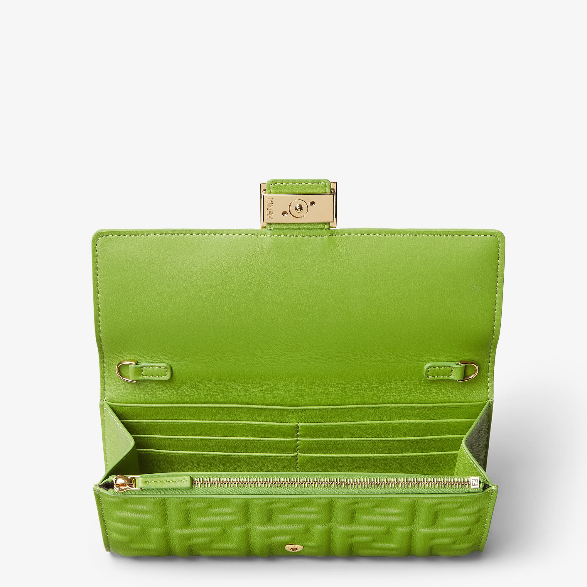 Baguette Continental Wallet With Chain Leather Green | Fendi