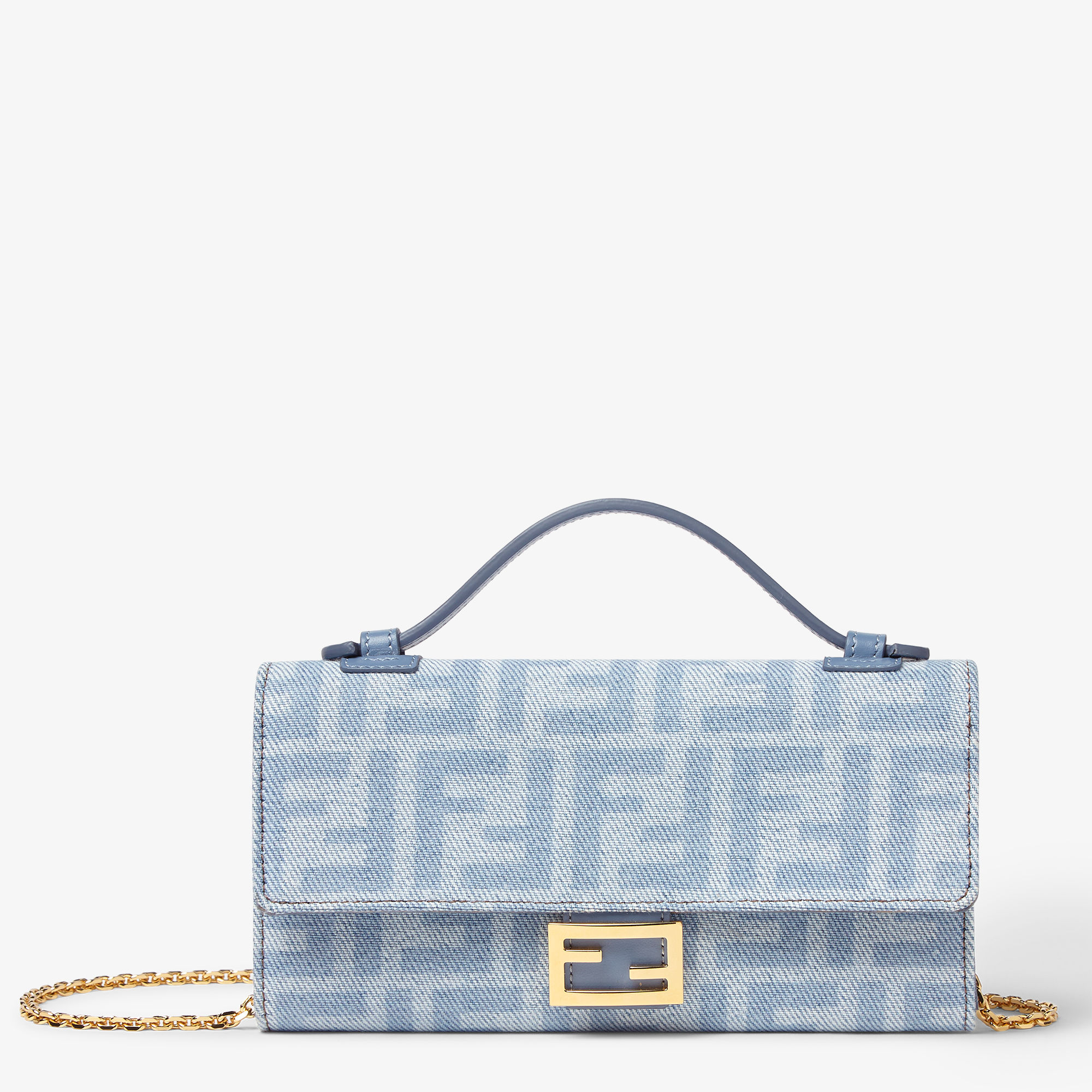 Baguette Continental Wallet With Chain - Light blue | FENDI US