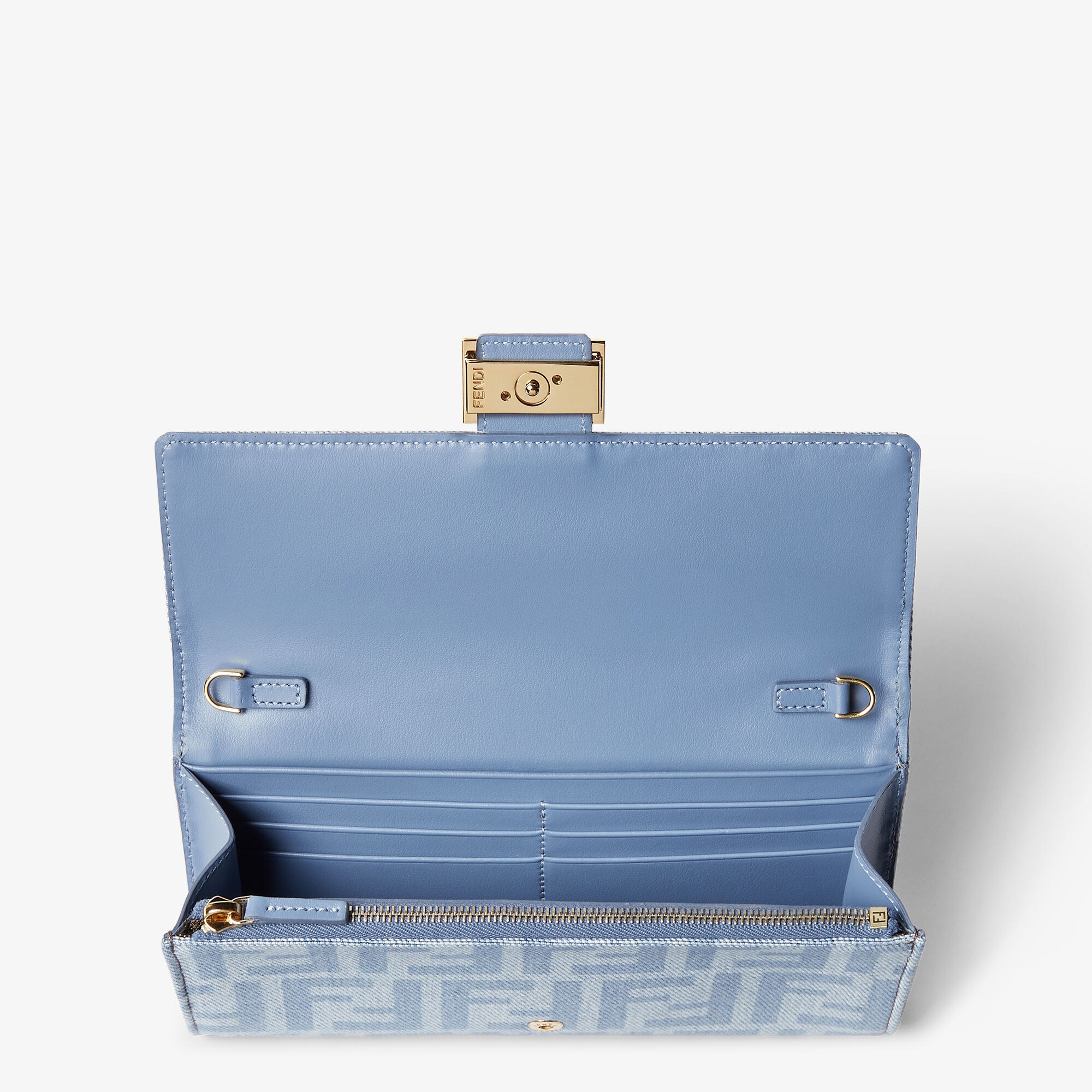 Baguette Continental Wallet With Chain - Light blue | FENDI US