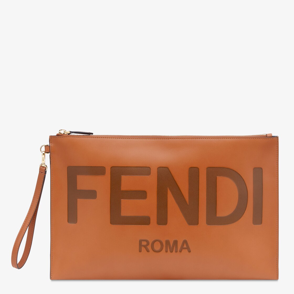 Fendi Roma Flat Pouch Large Brown leather pouch Fendi