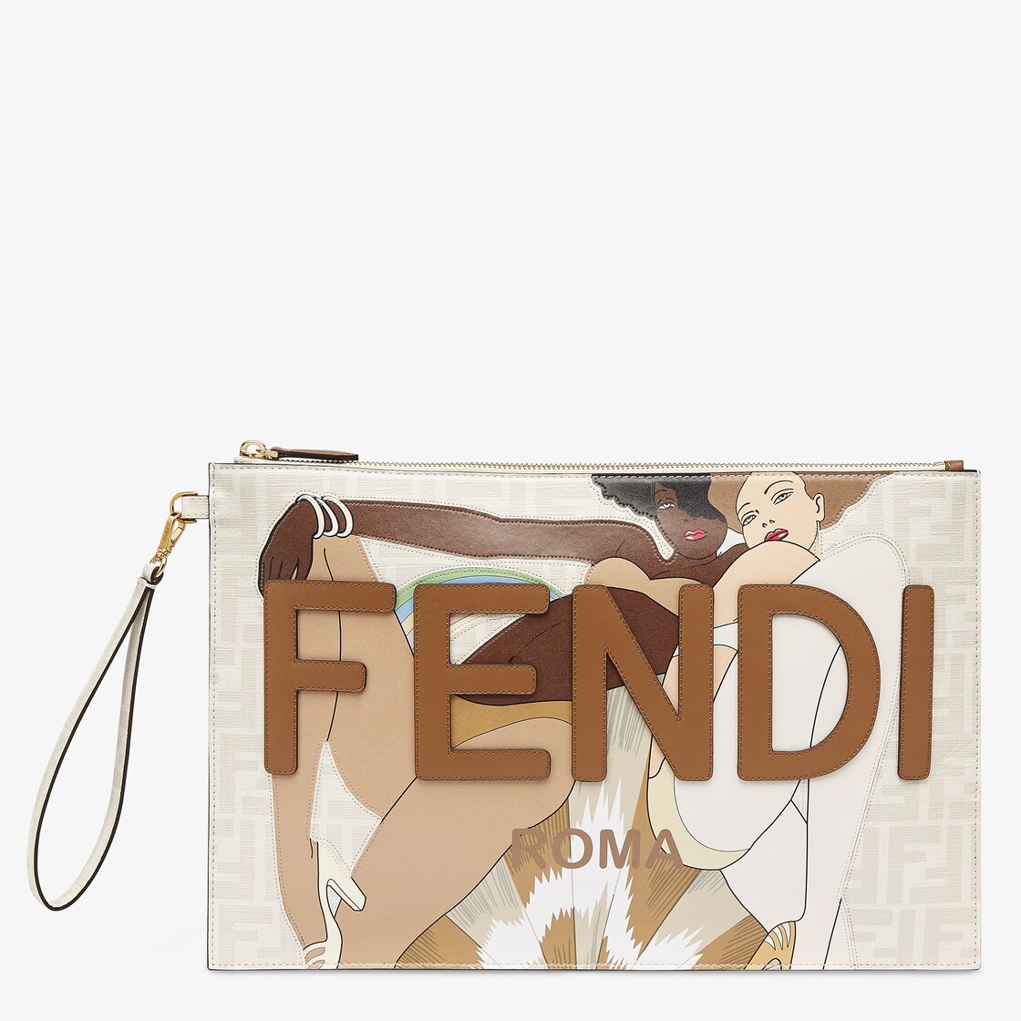 Fendi Diagonal Flat Pouch - White fabric bag