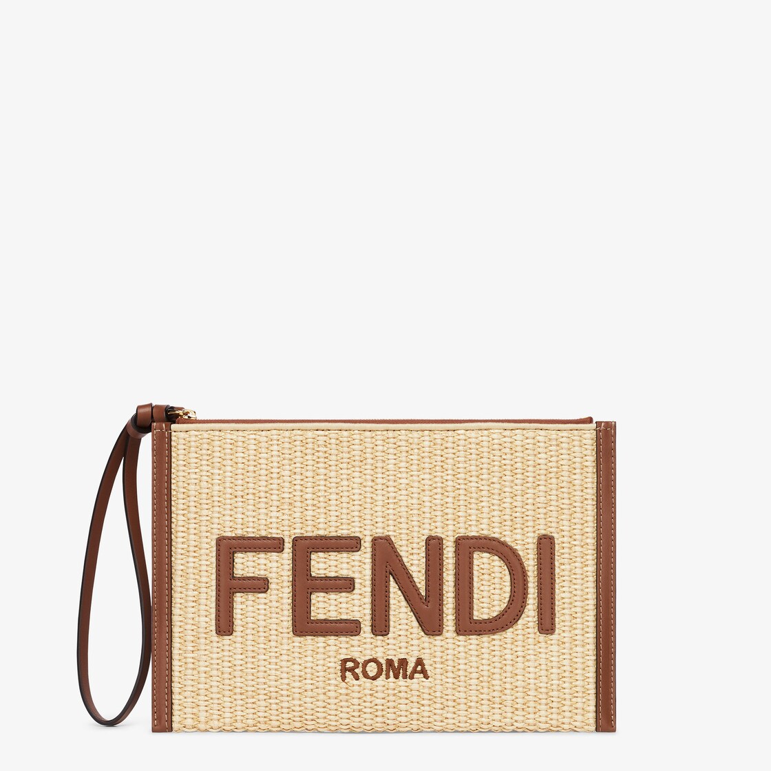 Cartera plana Fendi Roma Bolsa de fibra de algodon beige Fendi