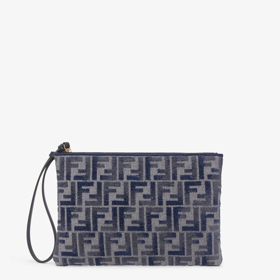 Peekaboo Flat Pouch Dark blue FF chenille pouch Fendi