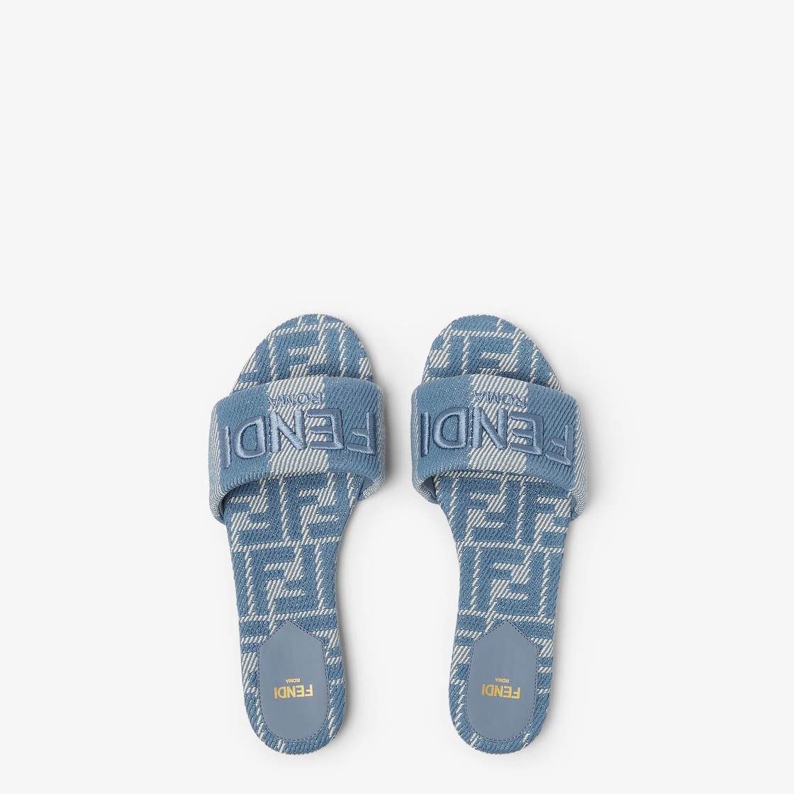 Fendi Sunshine Light blue denim-effect jacquard slides Light blue - Image 4/4