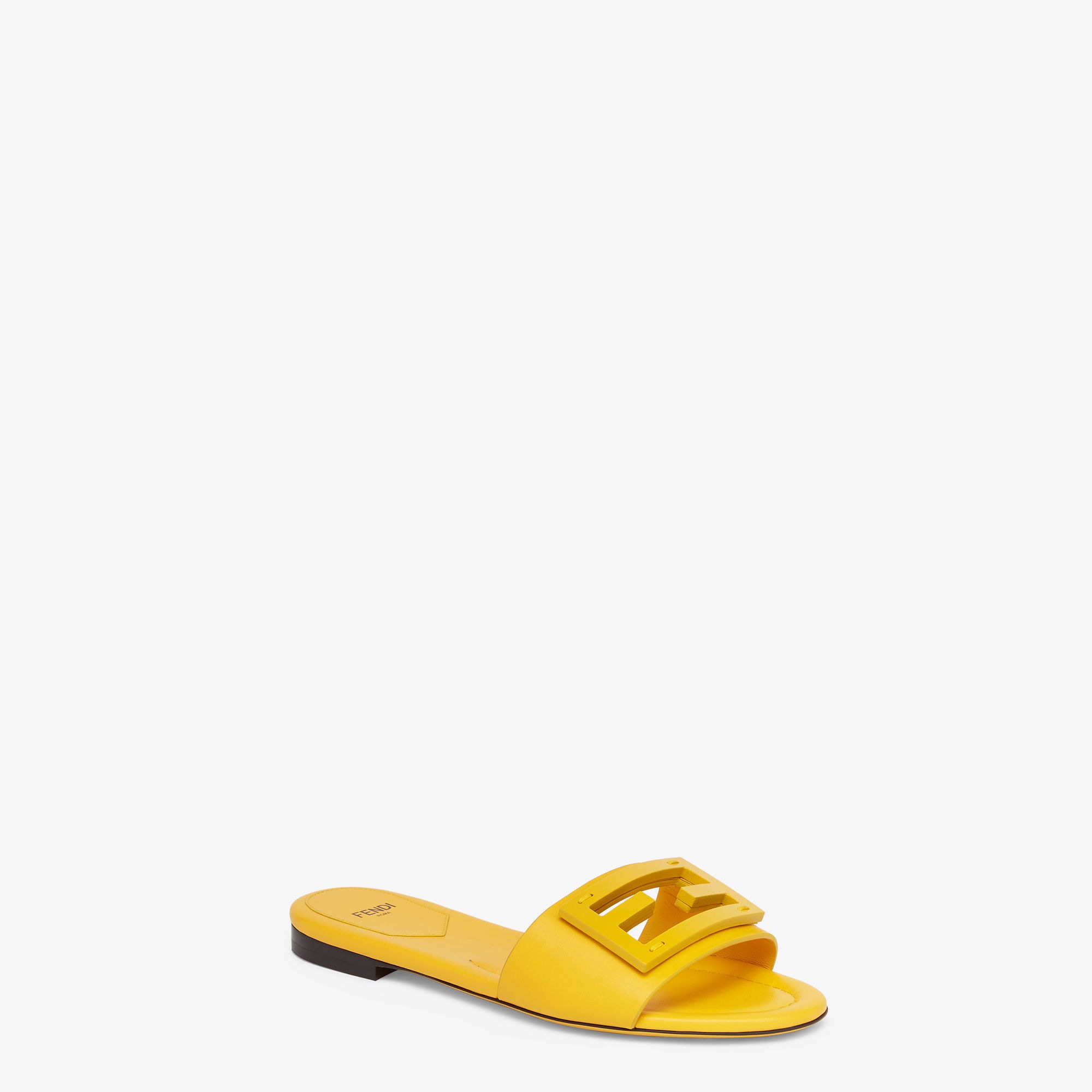 yellow leather slides