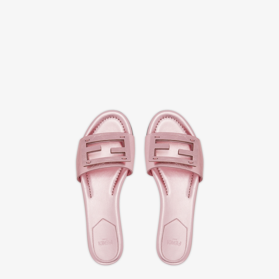 Baguette Mauve pink metallic leather slides Fendi