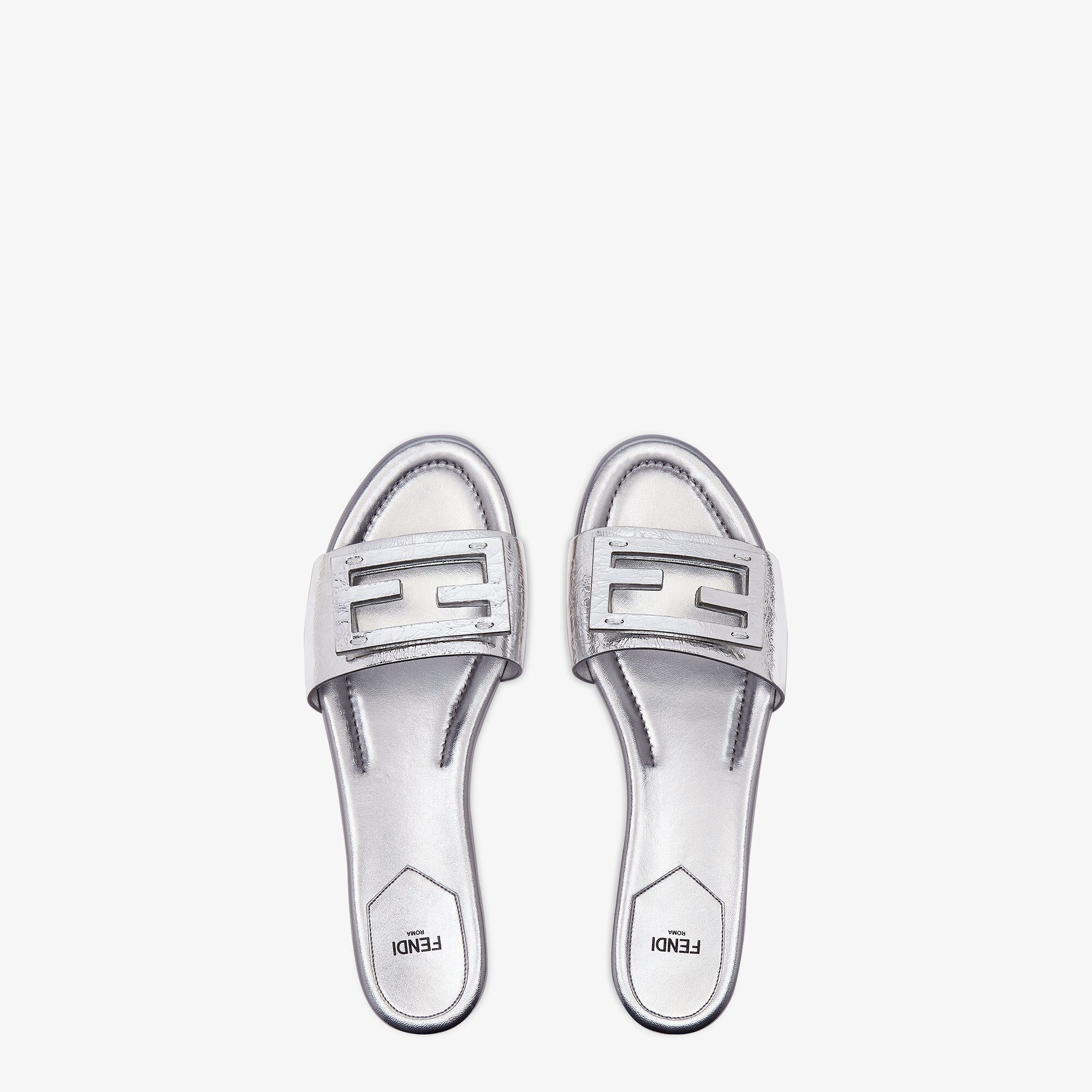 BaguetteSilver nappa leather slides