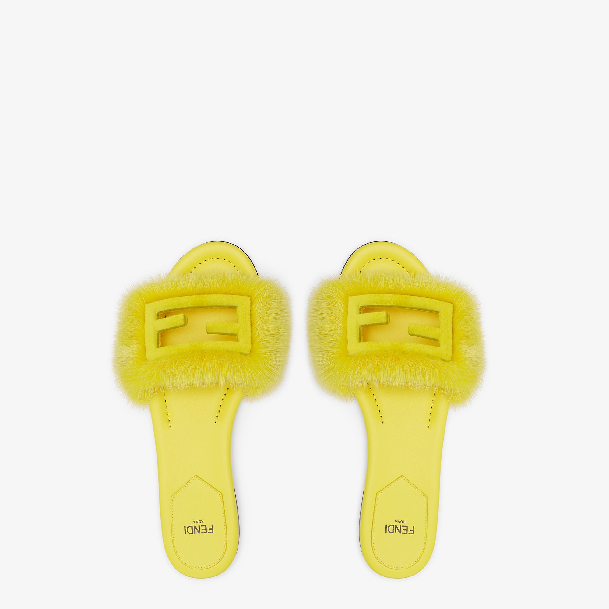 Fendi Slides FF Baguette Yellow Rubber Size 11 US New Fendi Metallic Gold Leather Baguette Slide Sandals Size 37  main image 3