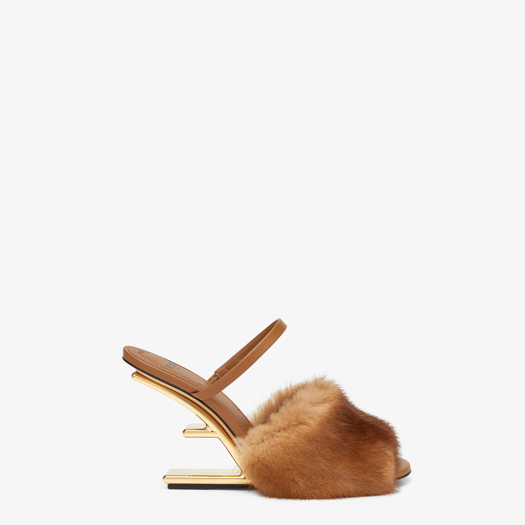 Fendi First - Brown mink high-heeled sandals | Fendi