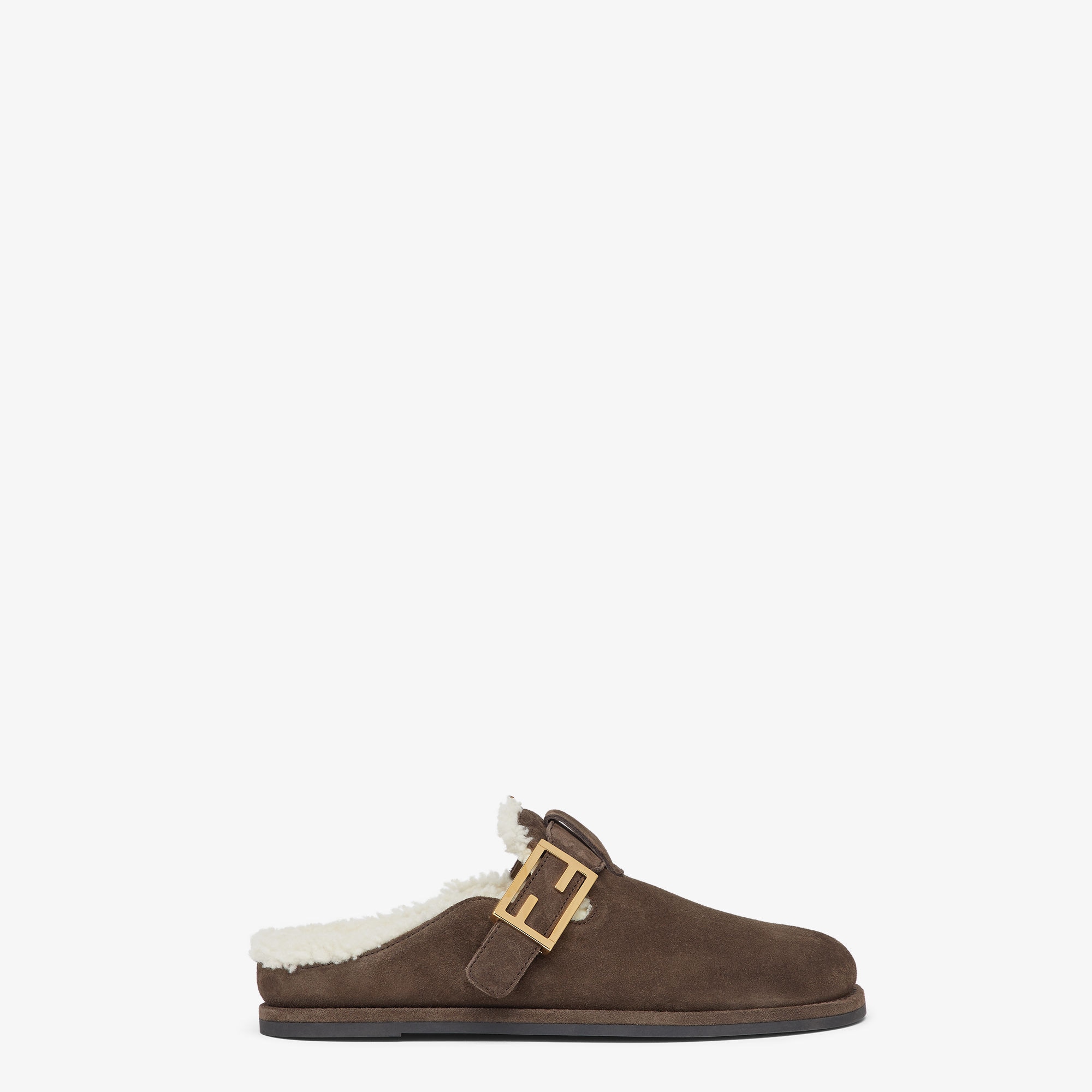 Fendi FeelBrown suede and sheepskin sabots