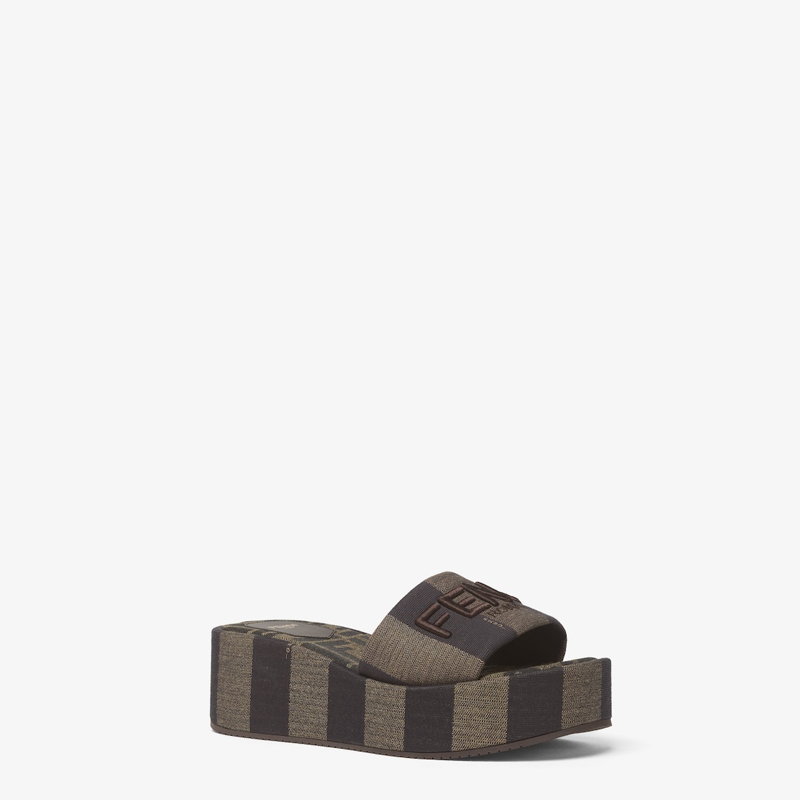 Fendi Sunshine Brown fabric flatform slides Brown - Image 3/6