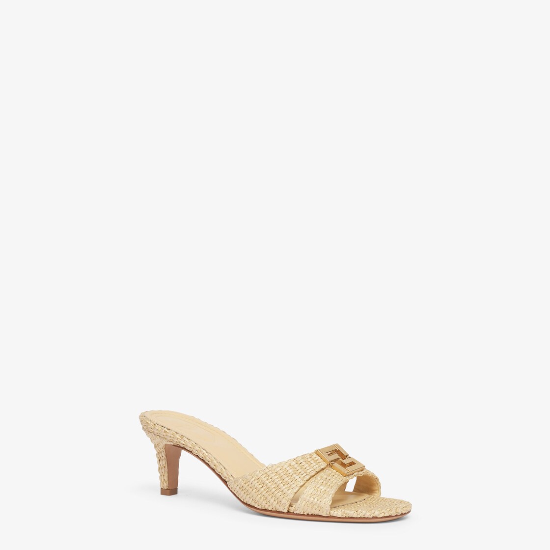 Fendi FFold Beige cotton fibre medium-heel sandals Beige - Image 2/4