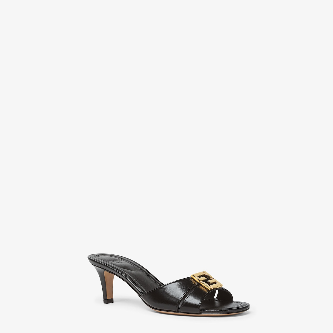 Fendi FFold Black leather medium-heeled sandals Black - Image 2/4