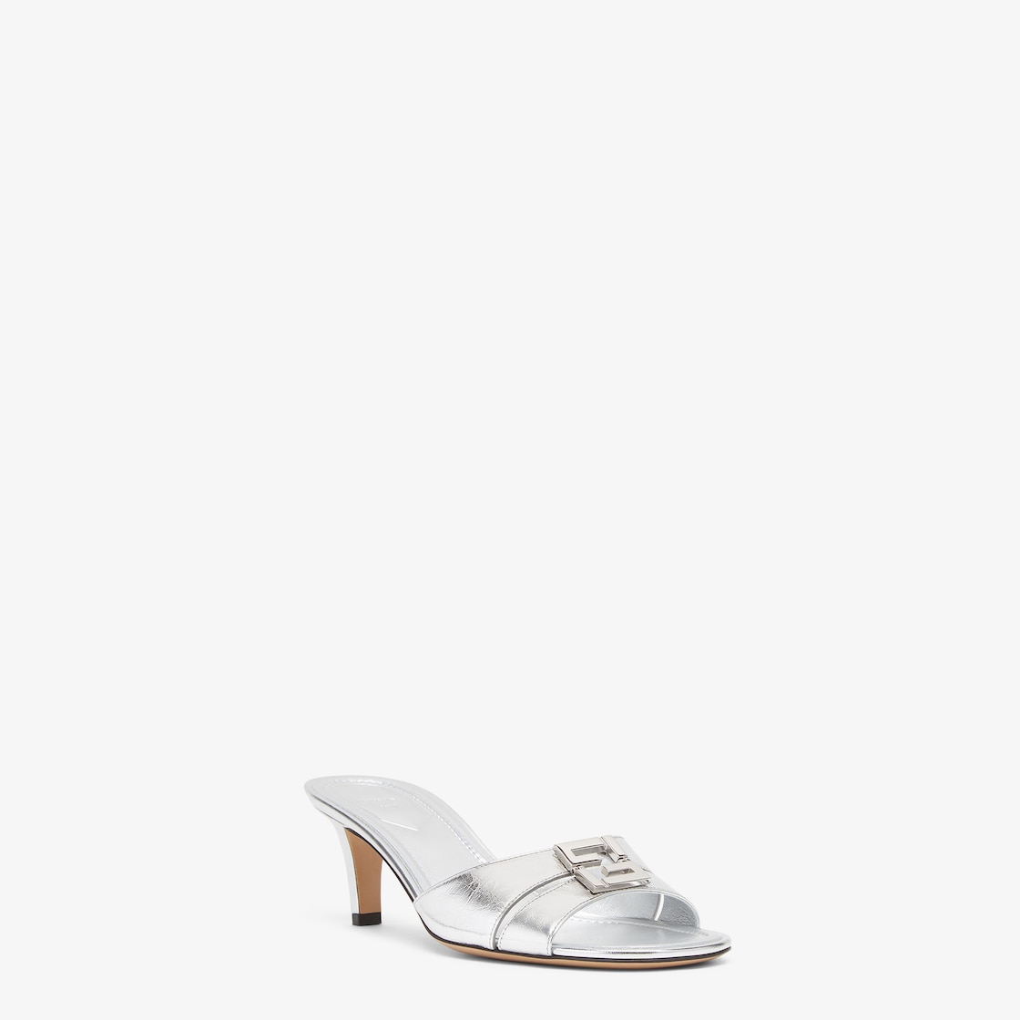 Fendi FFold Silver leather medium-heeled sandals Silver - Image 2/4