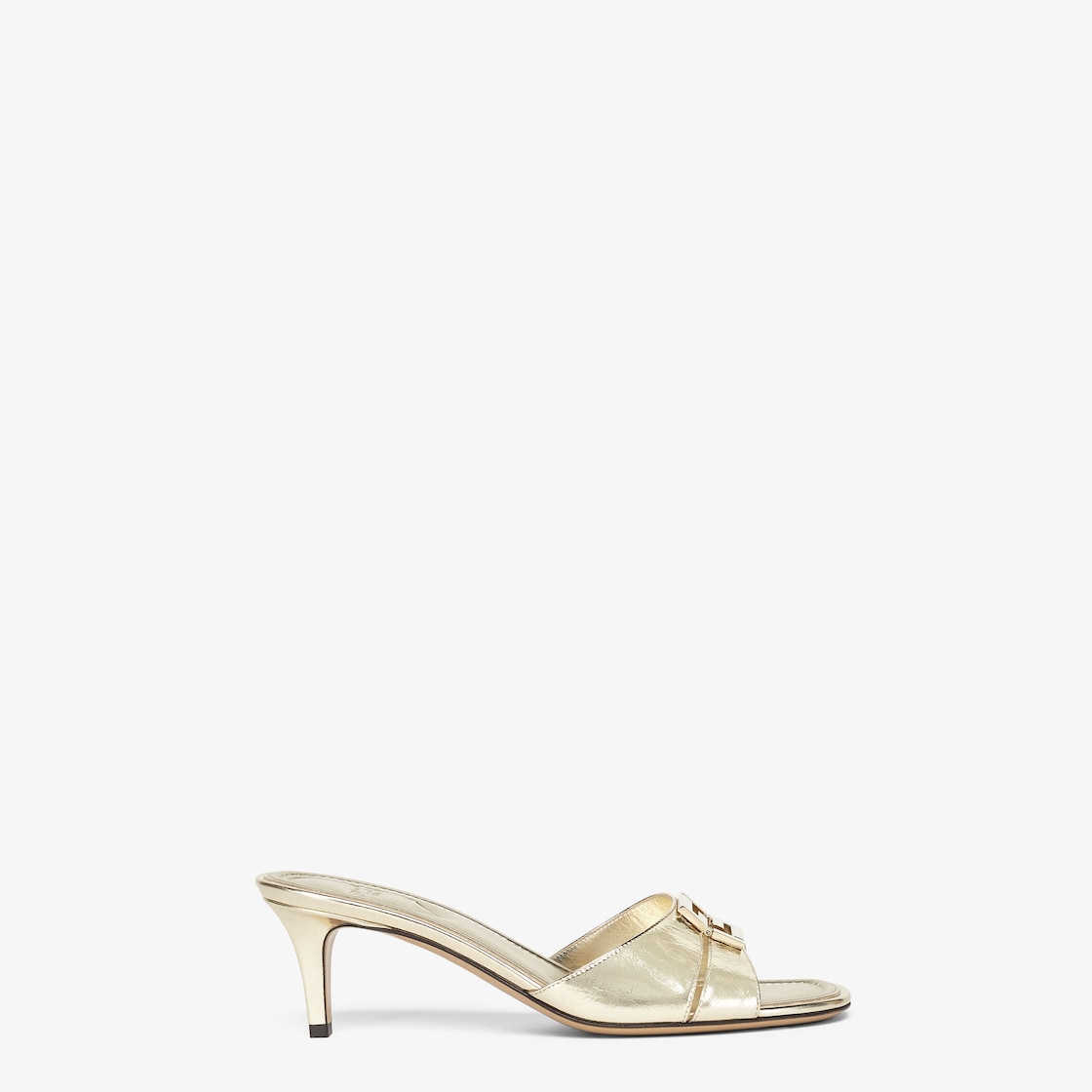 Fendi FFold Champagne-coloured metallic nappa leather medium-heeled sandals Gold - Image 1/4