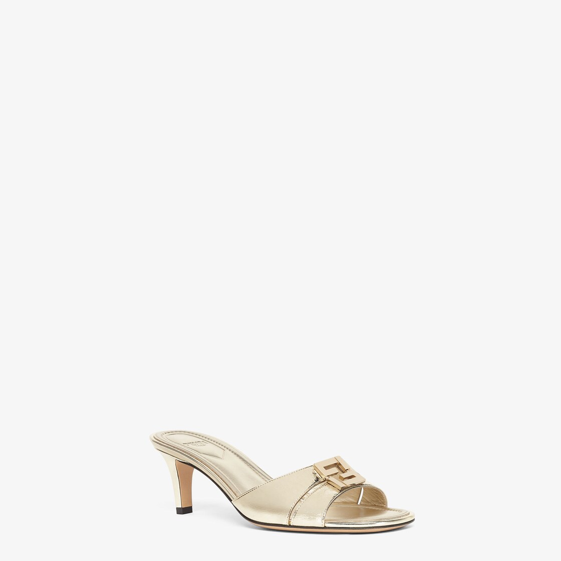 Fendi FFold Champagne-coloured metallic nappa leather medium-heeled sandals Gold - Image 2/4