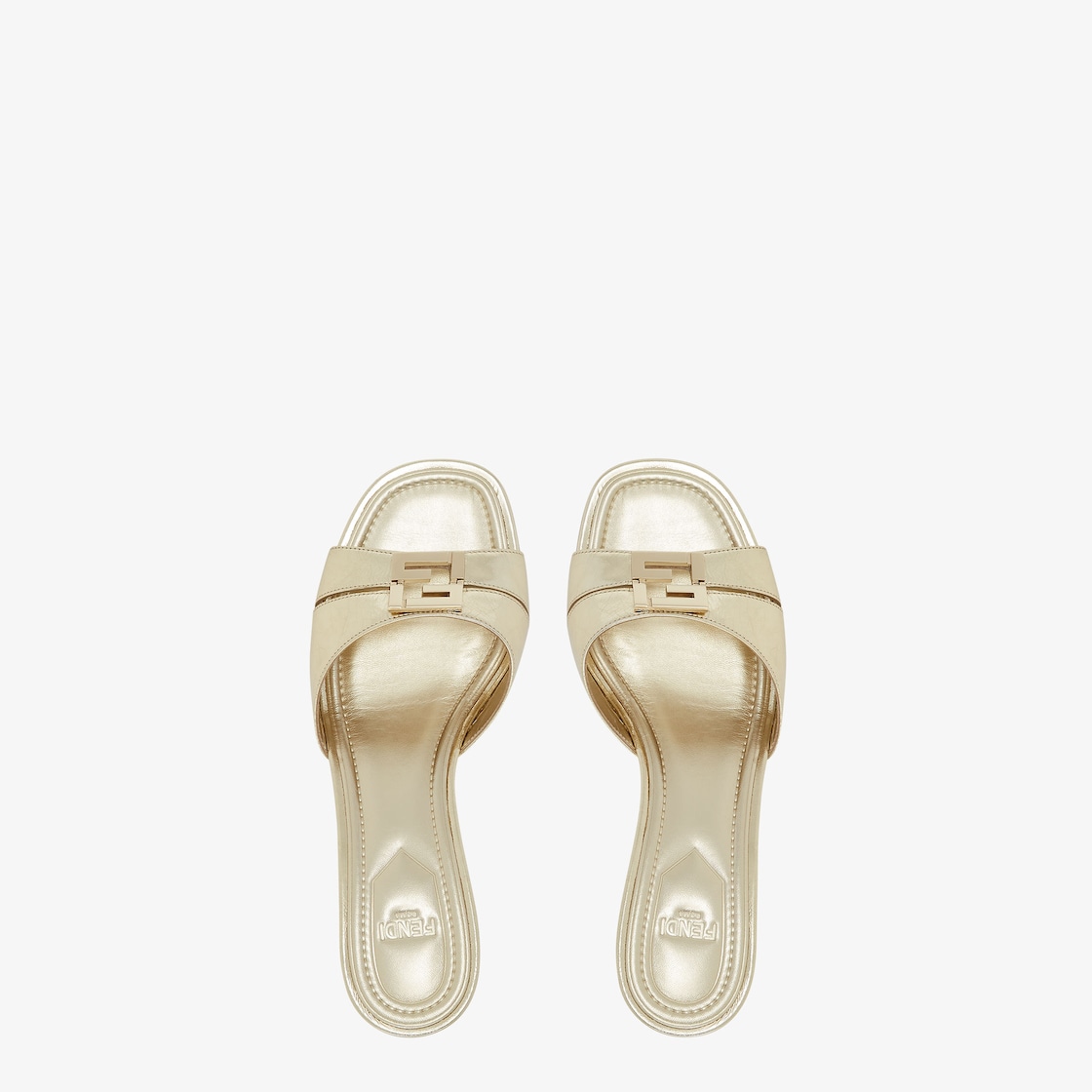 Fendi FFold Champagne-coloured metallic nappa leather medium-heeled sandals Gold - Image 4/4