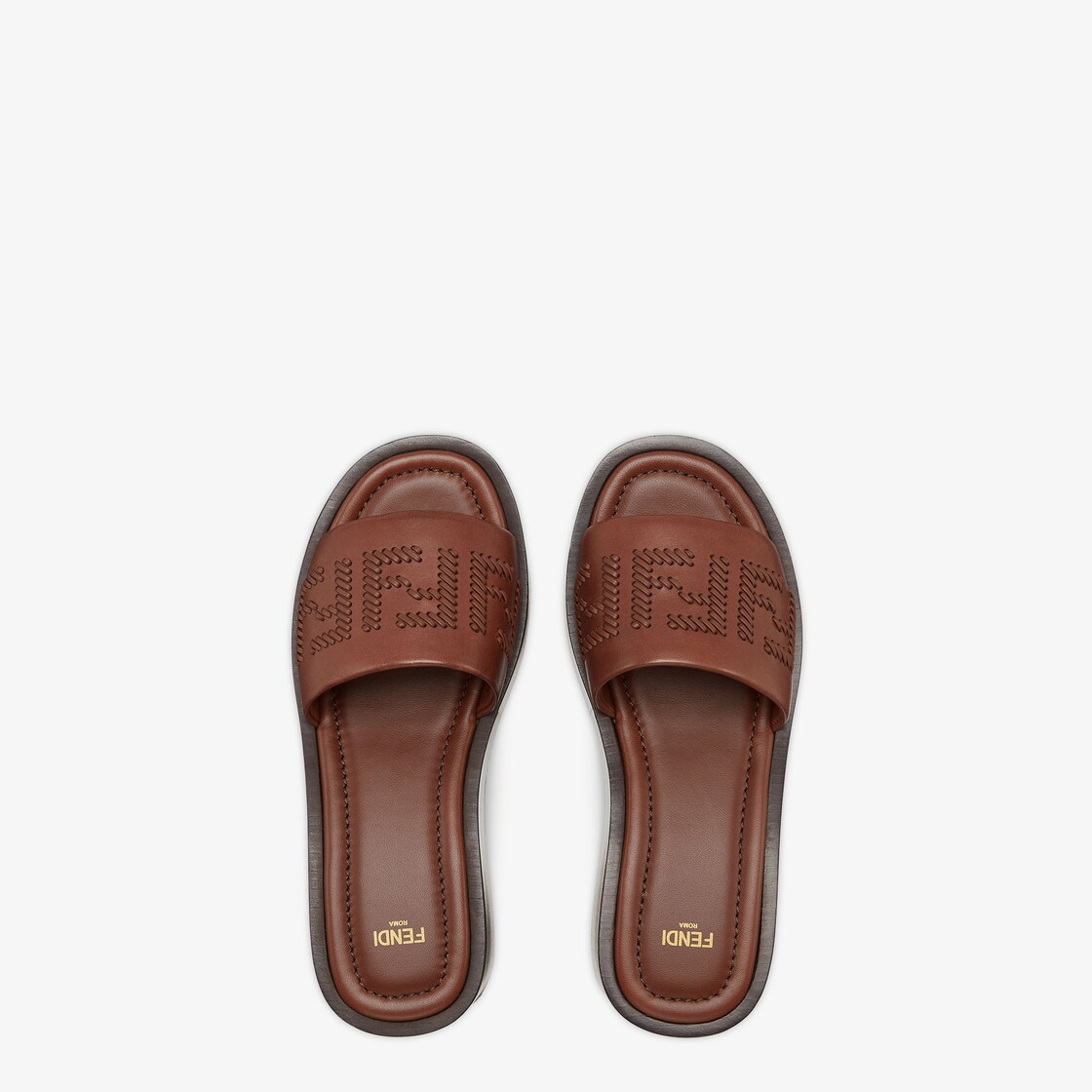 Fendi Sunshine Brown leather flatform slides Brown - Image 4/5