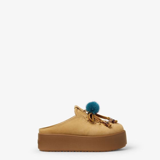 Fendi Apres Chic Light Brown Nubuck Leather Sabots In Brown