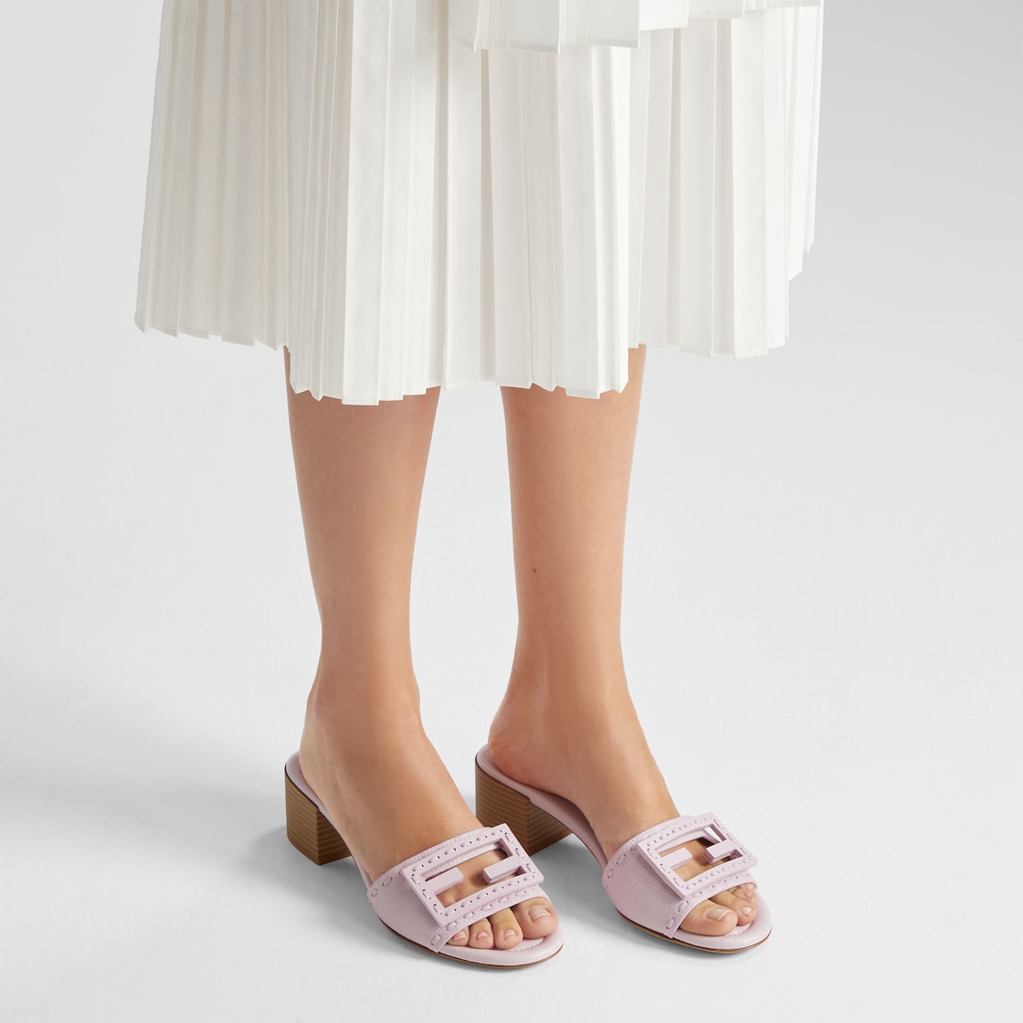 Baguette Lilac leather medium-heeled slides Purple - Image 5/5