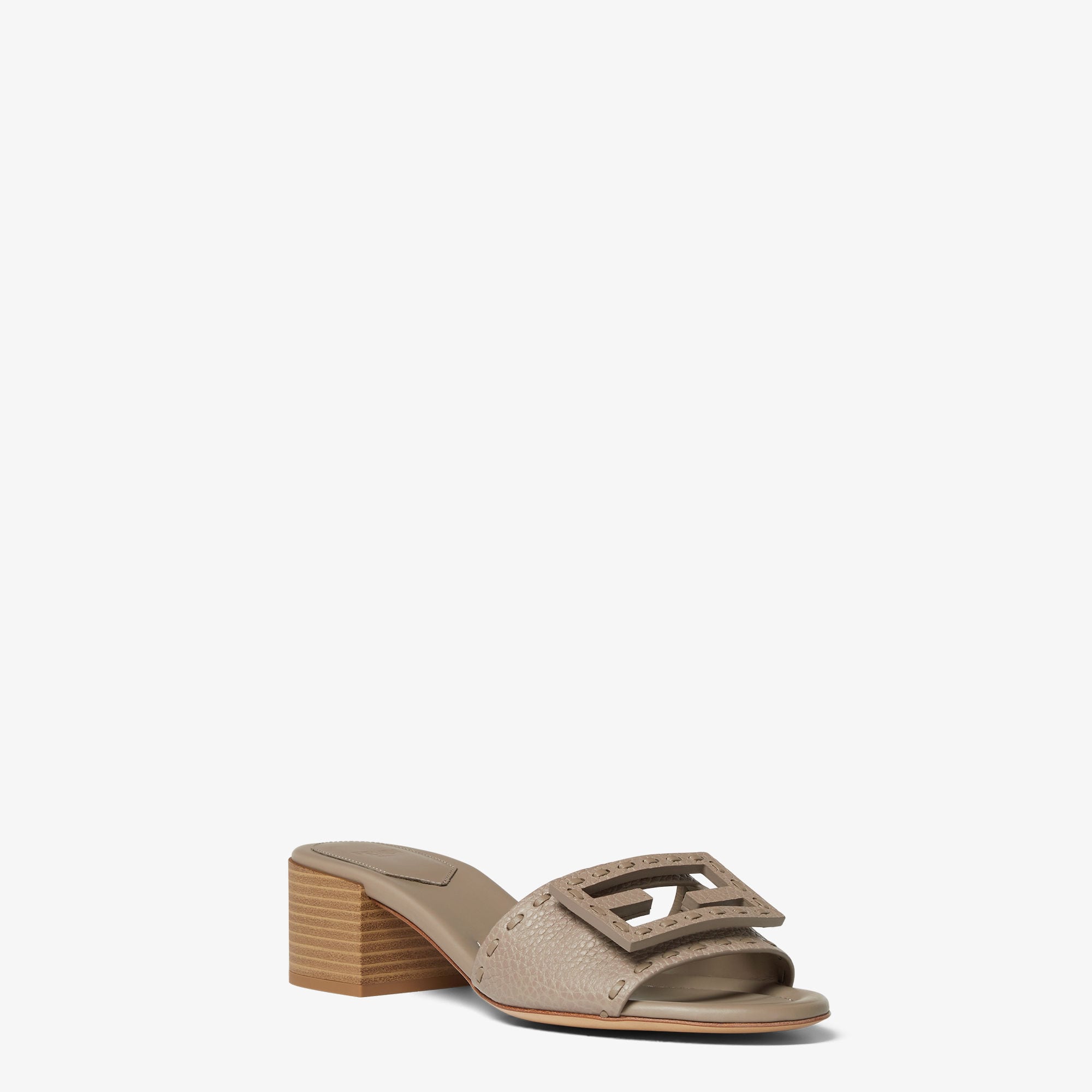 Baguette Dove grey leather medium-heeled slides