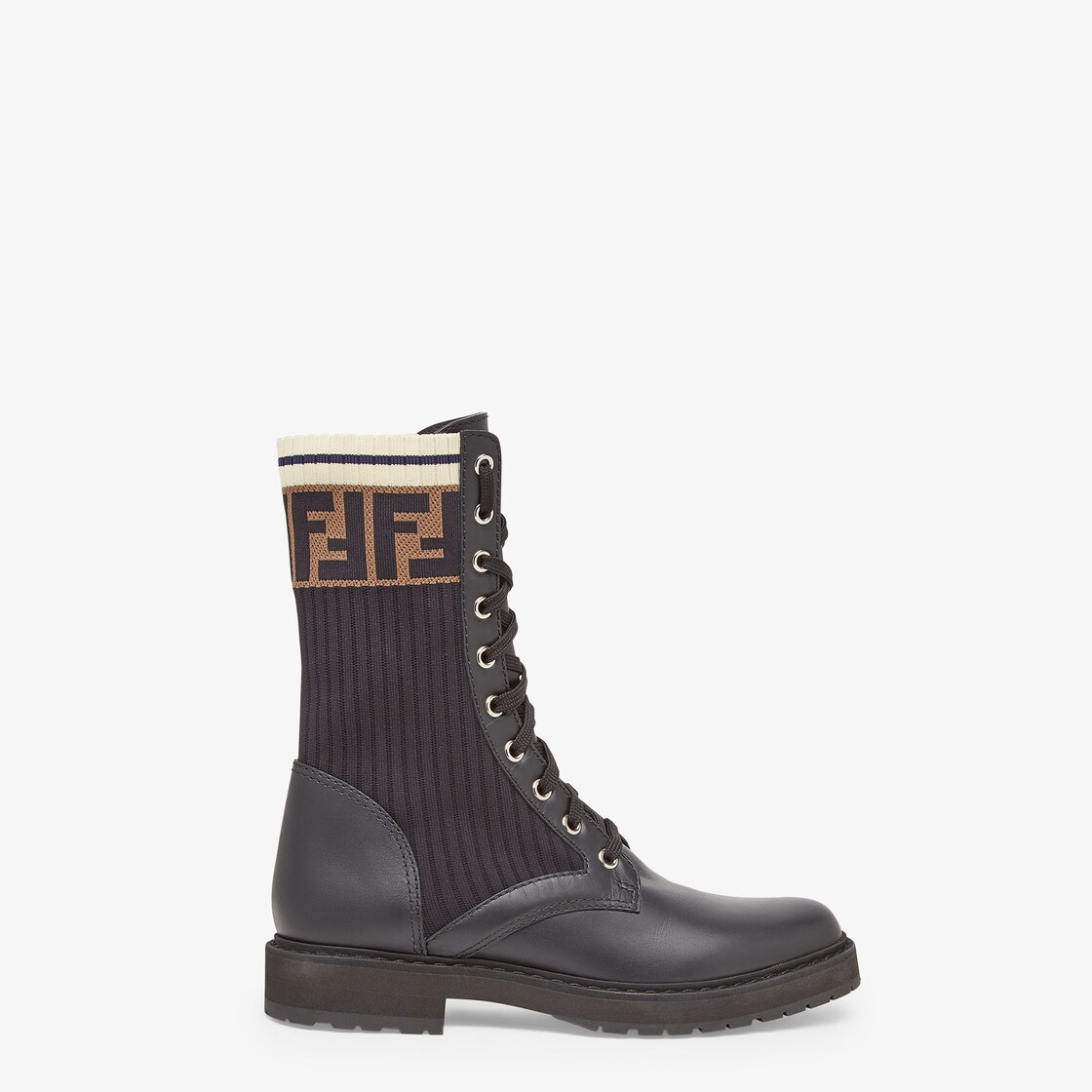 Rockoko - Black leather biker boots with stretch fabric | Fendi