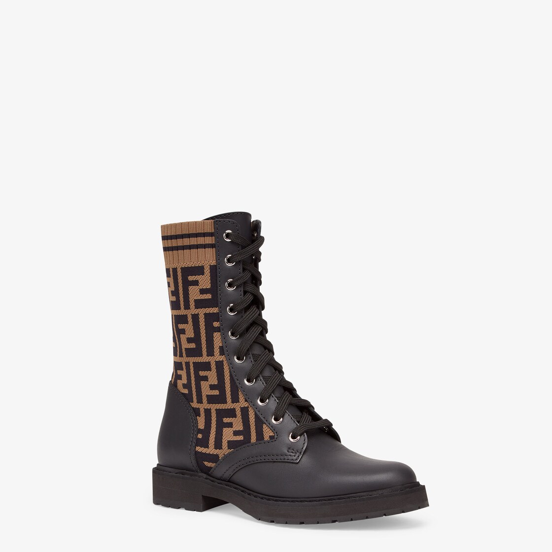 Rockoko Black leather biker boots with stretch fabric Fendi