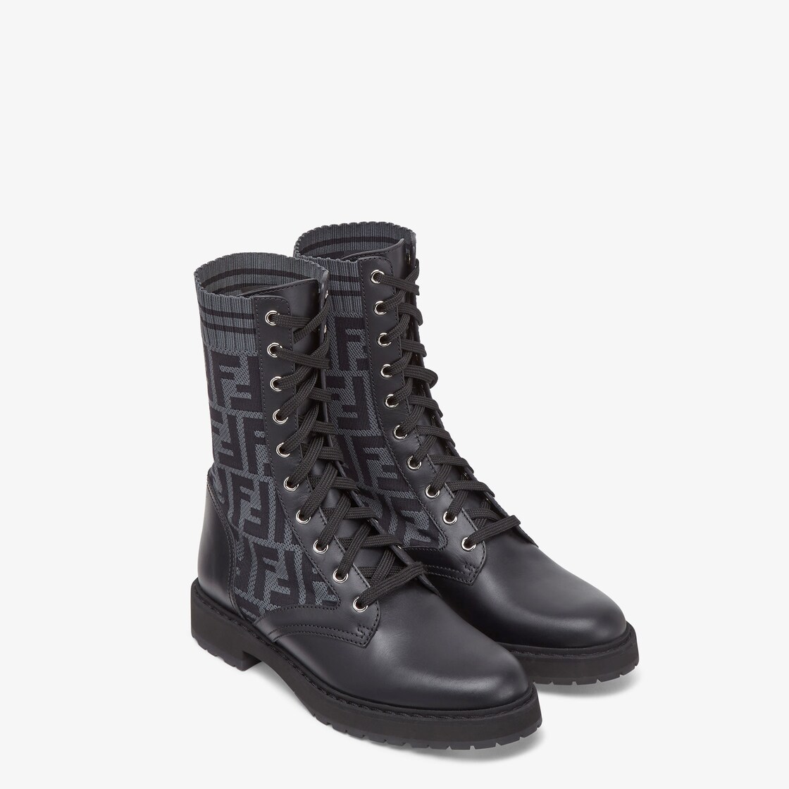 Fendi Men's Monogram Lace-Up Biker Boots