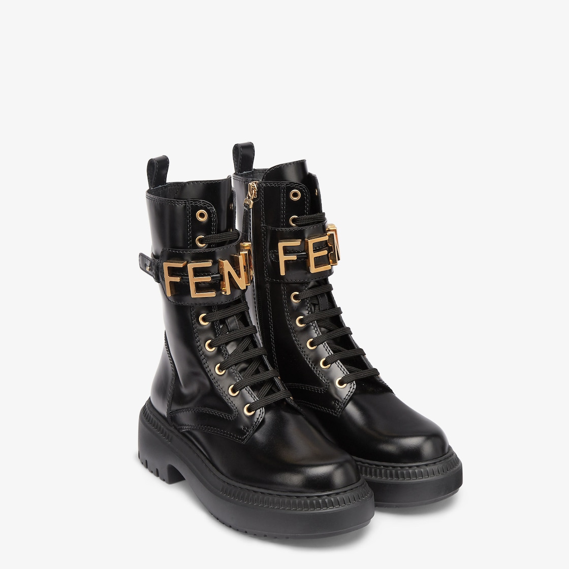 Fendi 50 Logo Leather Biker Boots in Black