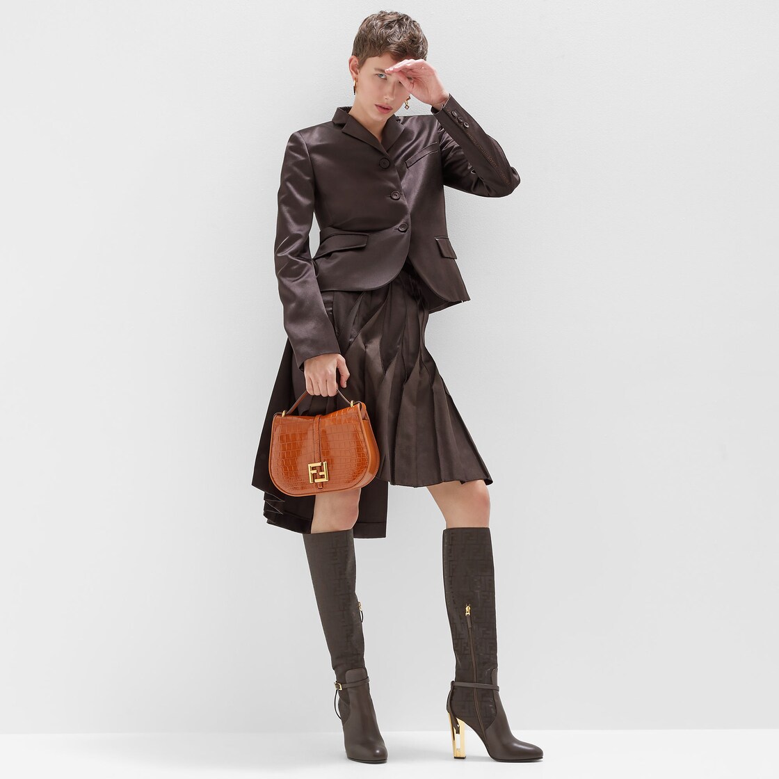 Delfina - Brown leather high-heeled boots | Fendi