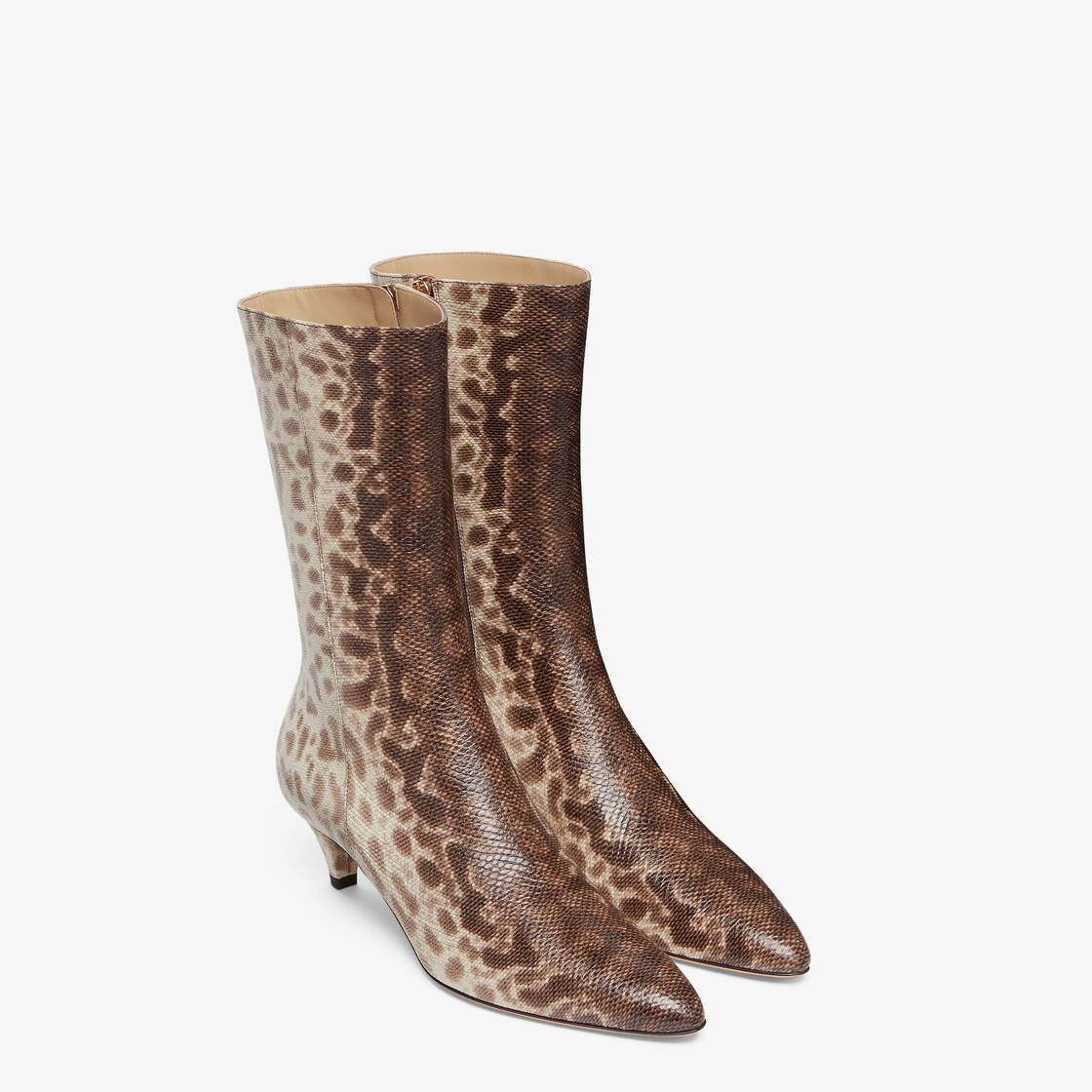 Fendi Filo - Beige karung leather medium-heeled boots | Fendi