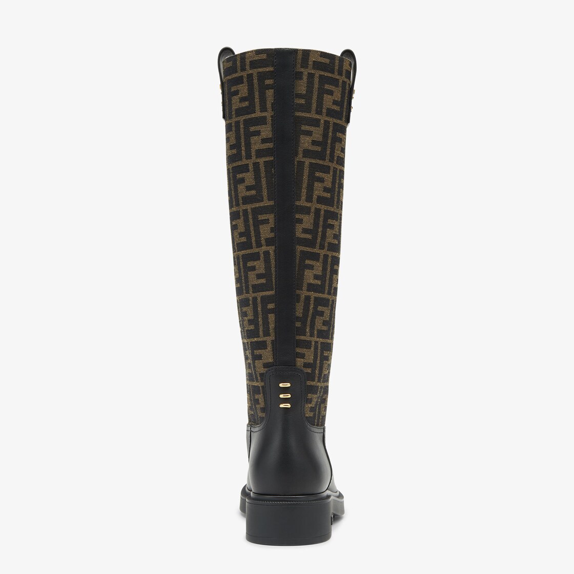 Fendi Filo Black leather and brown FF fabric boots Brown - Image 3/4