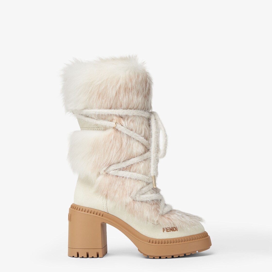 Apres Chic Medium-heeled boots in white shearling and suede White - Image 1/5