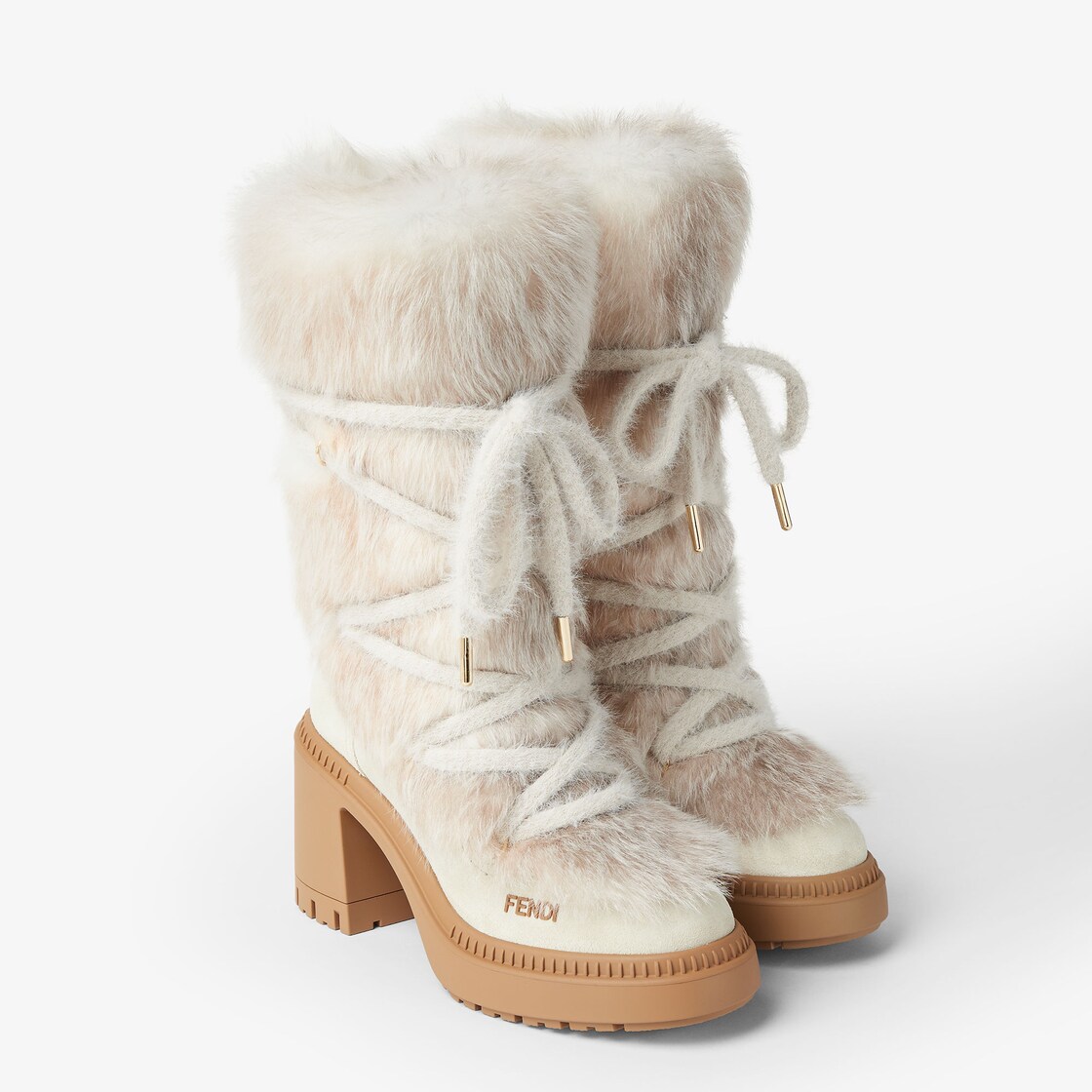 Apres Chic Medium-heeled boots in white shearling and suede White - Image 4/5