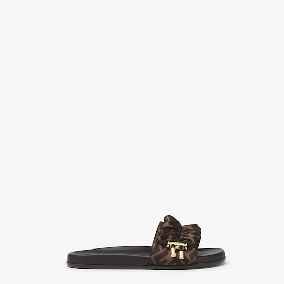Fendi Black Brown Ff Vertigo Satin Slides In Brown Black