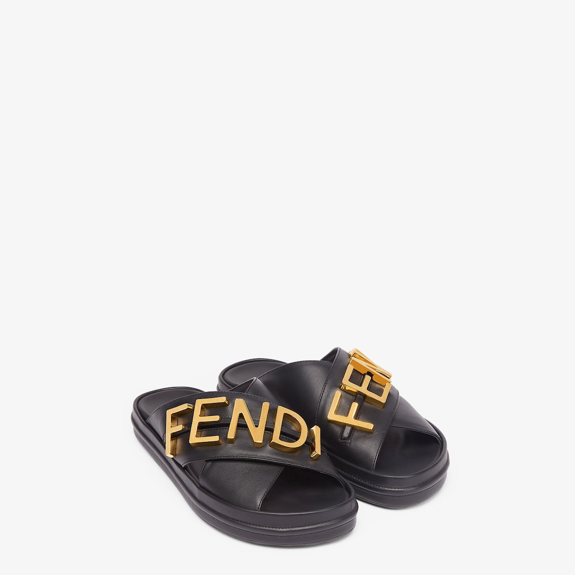 Fendigraphy - Black leather slides | Fendi