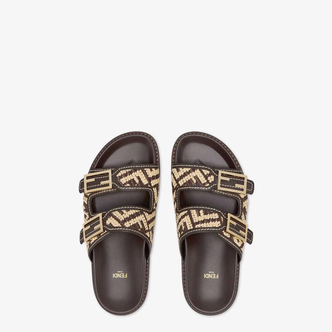 Fendi Feel Brown and beige cotton fiber slides Fendi