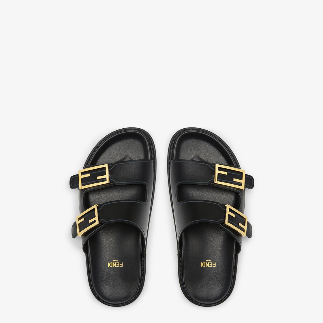 Fendi Feel - Black leather slides | Fendi