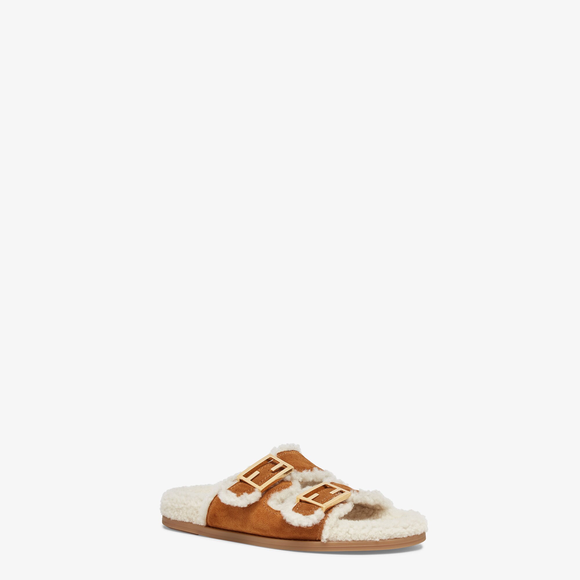 Fendi Feel Brown sheepskin slides Fendi