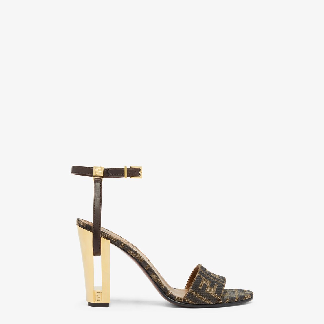 Delfina - Brown fabric high-heeled sandals | Fendi