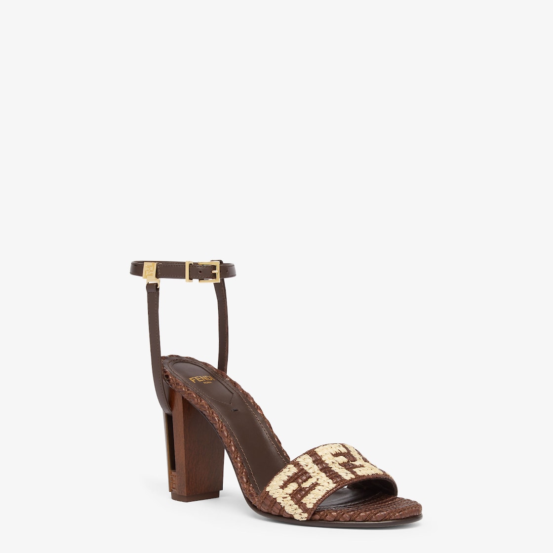 Delfina Brown cotton fibre high-heeled sandals Brown - Image 3/6