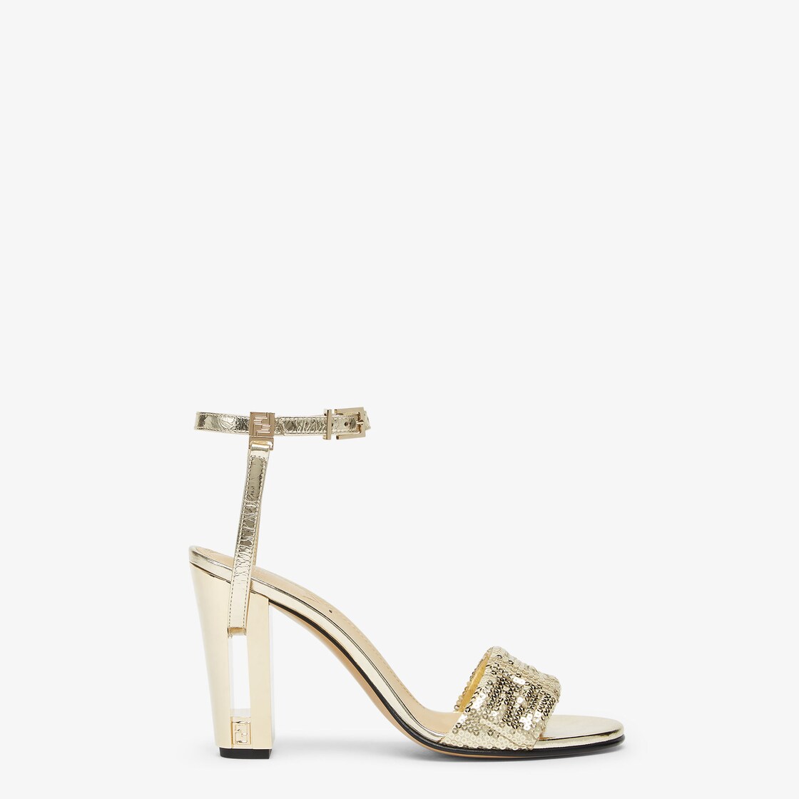 Delfina Gold-coloured metallic nappa leather and FF sequin high-heeled sandals Gold - Image 1/4