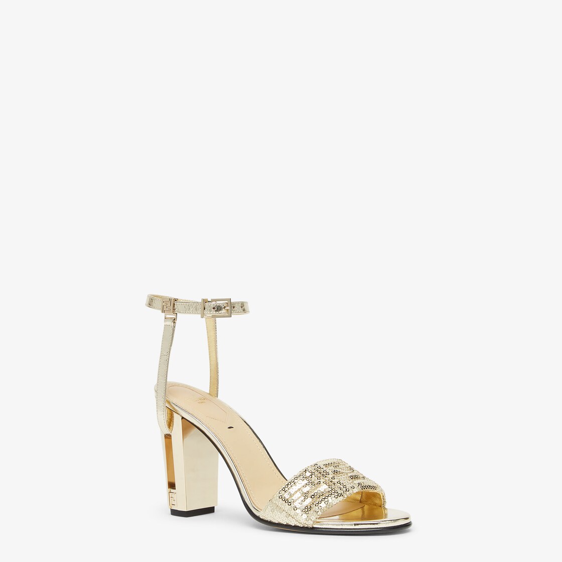 Delfina Gold-coloured metallic nappa leather and FF sequin high-heeled sandals Gold - Image 2/4