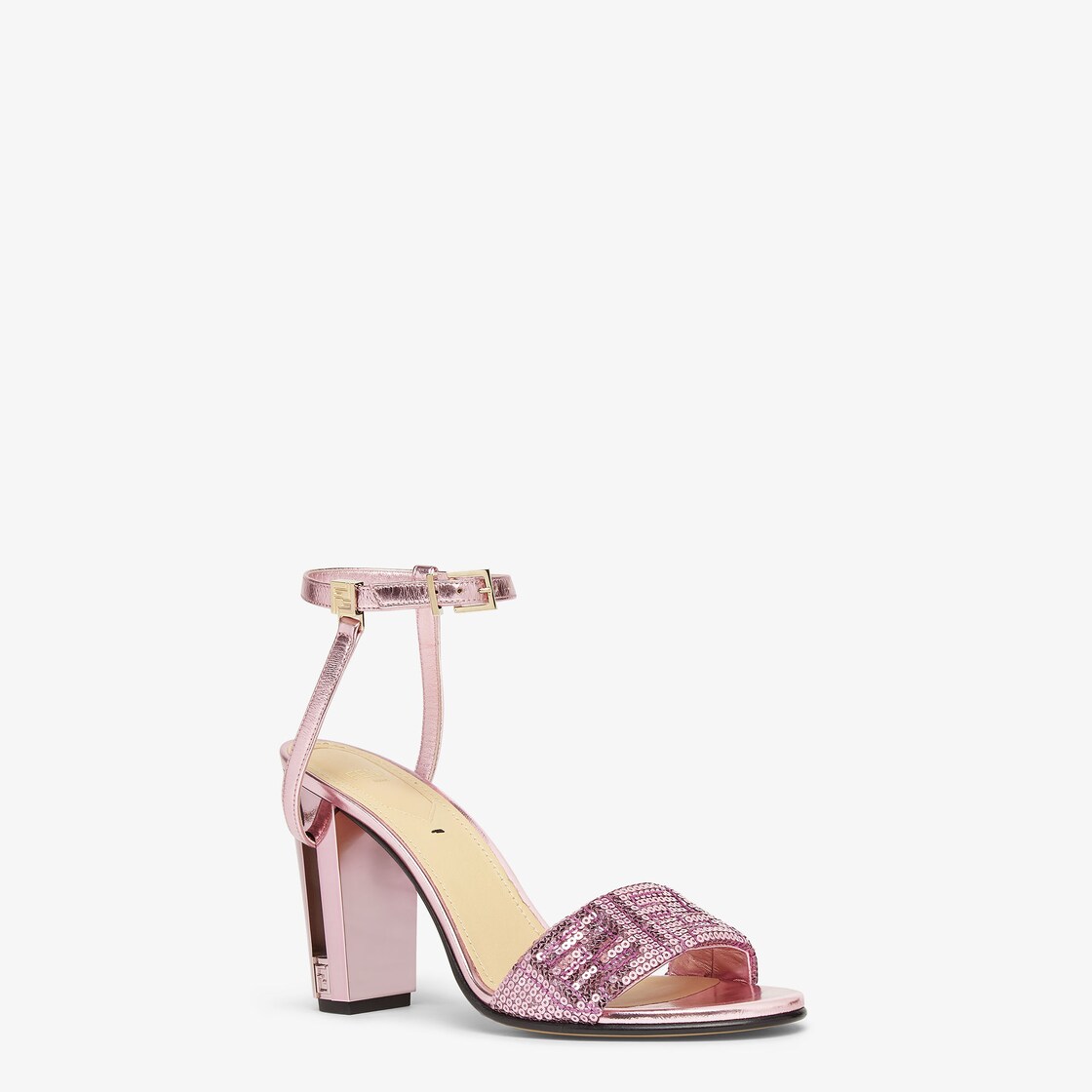 Delfina Pink metallic nappa leather and FF sequin high-heeled sandals Pink - Image 2/4