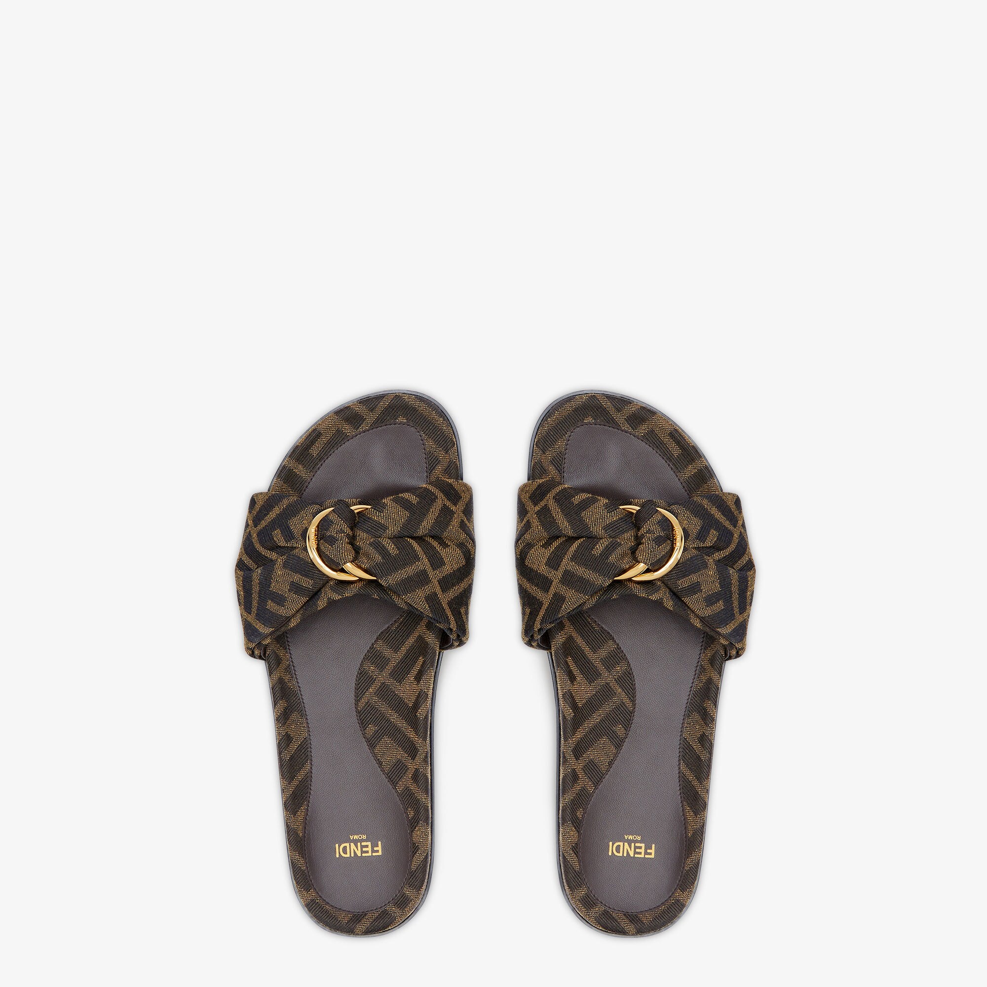 FENDI FENDI BROWN SUEDE SANDALS スエード サンダル 上質 ロゴ Fendi Fendi Feel Logo Sandals | Saks Fifth Avenue
