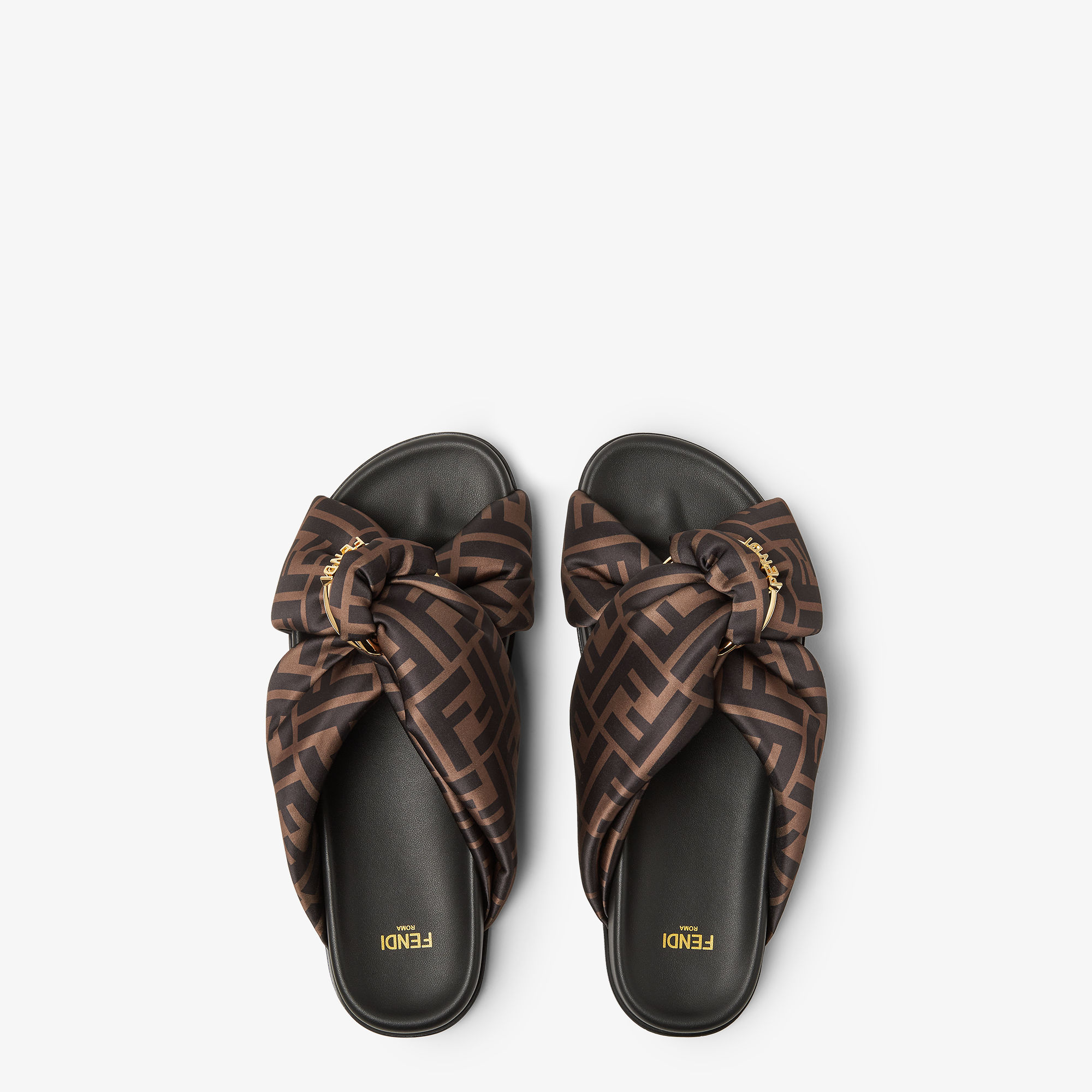 サンダル・ミュール Fendi Fendi Slide Fendi Feel In Brown Nappa Fendi Feel Fabric Brown | Fendi